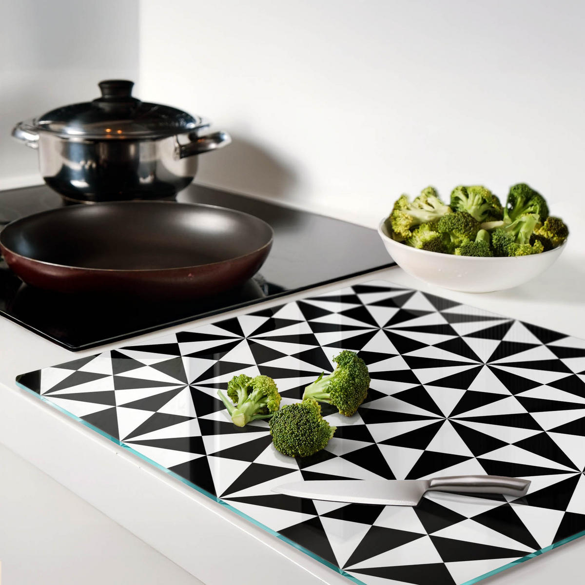 GLASPLATTE 60x52 cm Geometrische Figuren - Schwarz, Glas (60/0.4/52cm) - TULUP