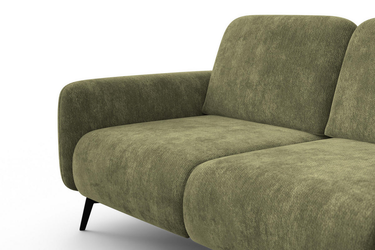 SOFA FEBE 2-Sitzer, olivgrüner Chenille-Stoff - Schwarz/Olivgrün, Holz/Textil (160/82/96cm) - Wozimo