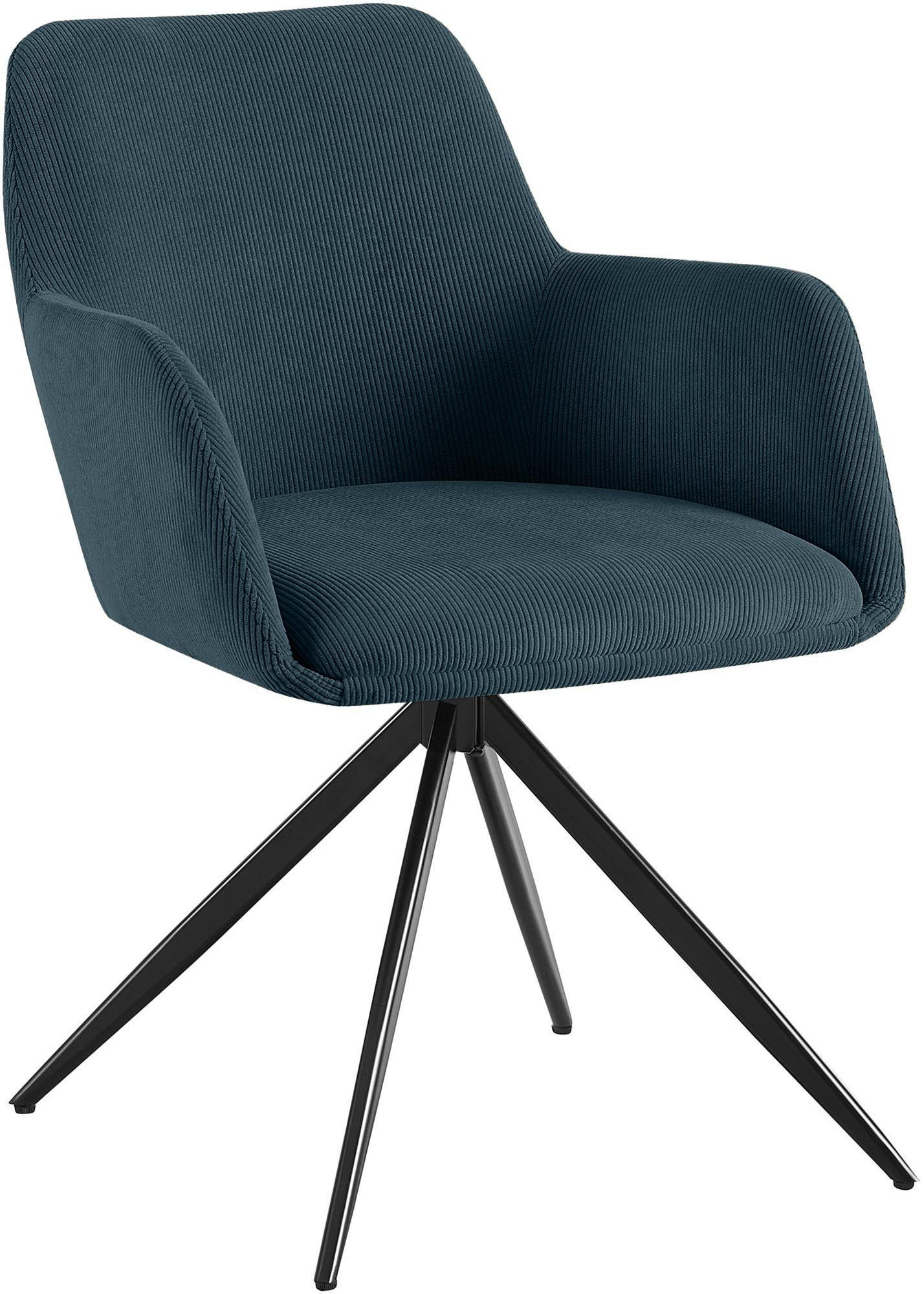 ESSZIMMERSTUHL Cord Blau - Blau/Schwarz, Textil/Metall (56/81/62cm) - CLP