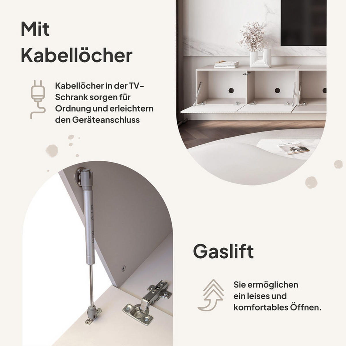 TV-LOWBOARD ANGEL mit LED-Beleuchtung, 300 cm Kaschmir - Kaschmir, Holzwerkstoff (300/36/40cm) - Idohome