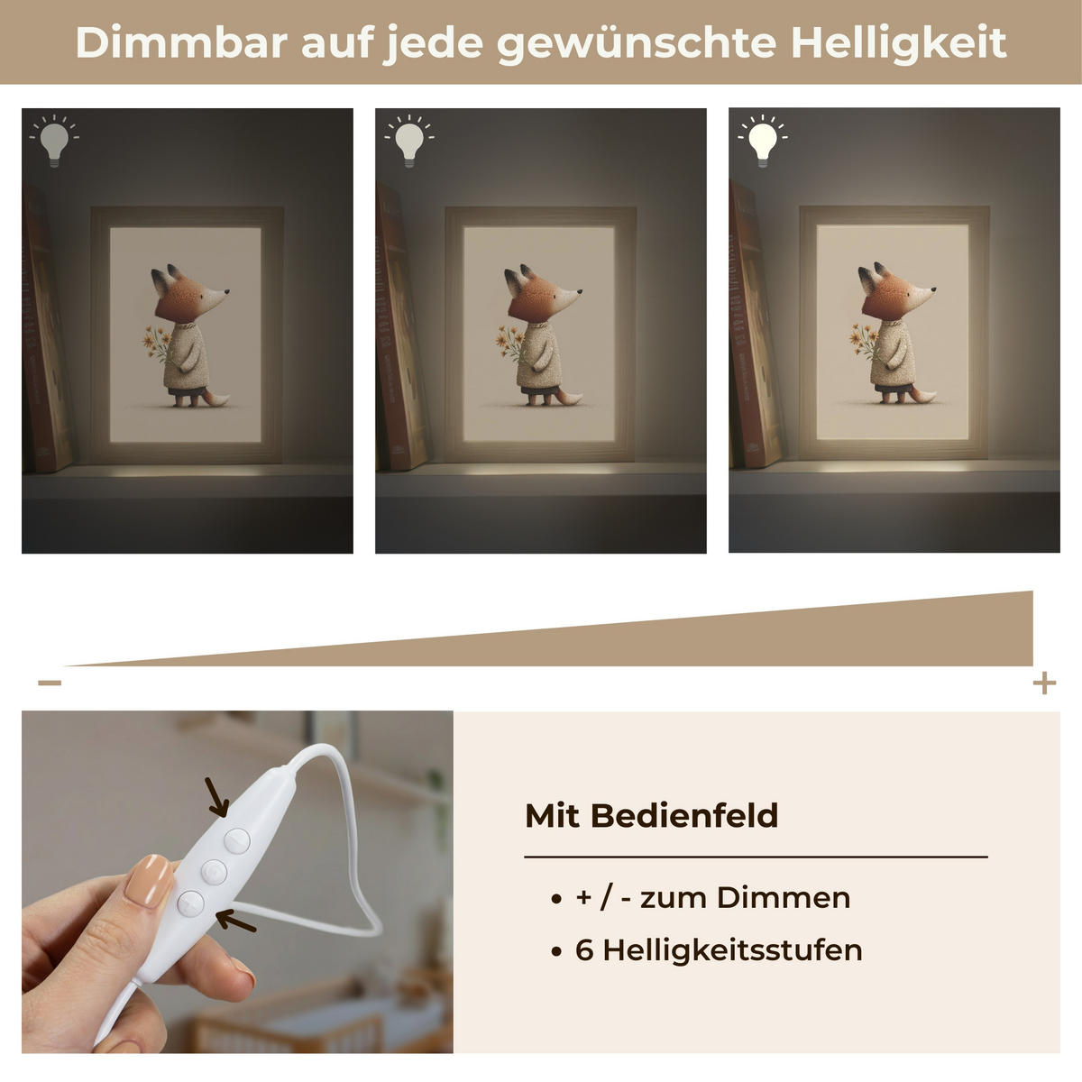 NACHTTISCHLAMPE Fuchs - Gelbe Blumen - Minimalistisch 15x20 cm - Taupe, Holzwerkstoff (8/15/20cm)