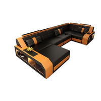 WOHNLANDSCHAFT Arezzo U - Schwarz/Orange, Leder (380/86/197cm) - Sofa Dreams