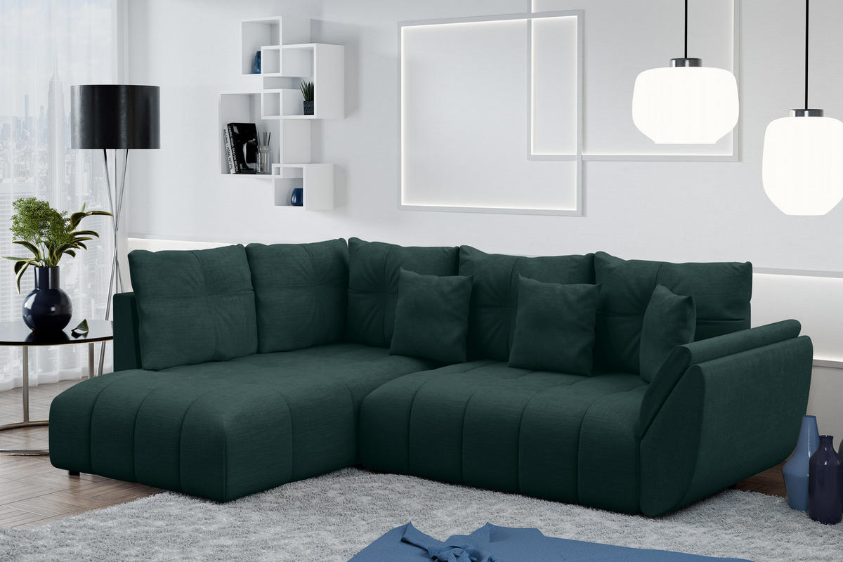 ECKSOFA L Form Corleone Grün 266/182/91 cm mit Schlaffunktion - Schwarz/Grün, Kunststoff/Textil (266/182cm) - AX Living