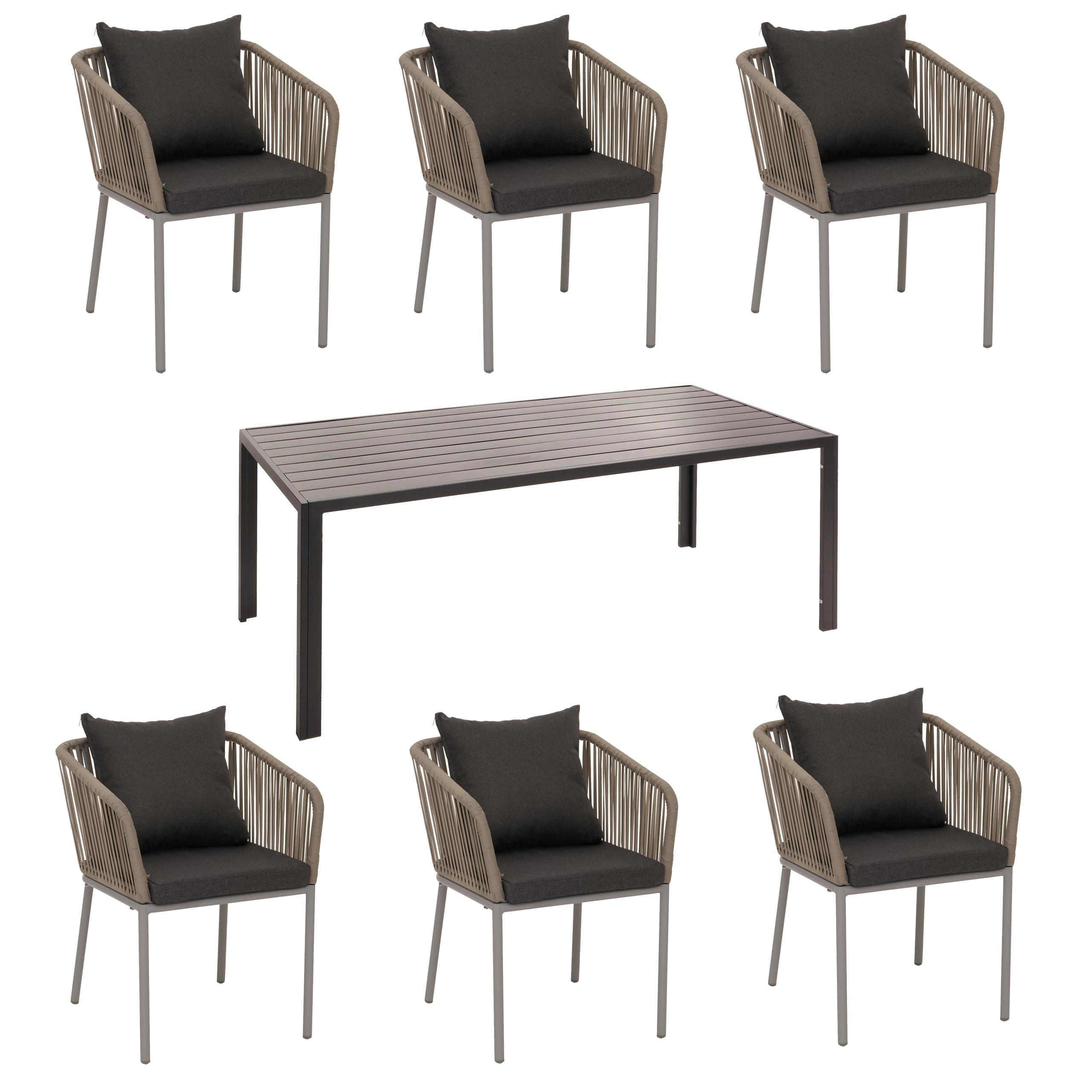 GARTENGARNITUR Tisch+6xStuhl Grau Dunkelgrau - Grau, Metall - PROREGAL