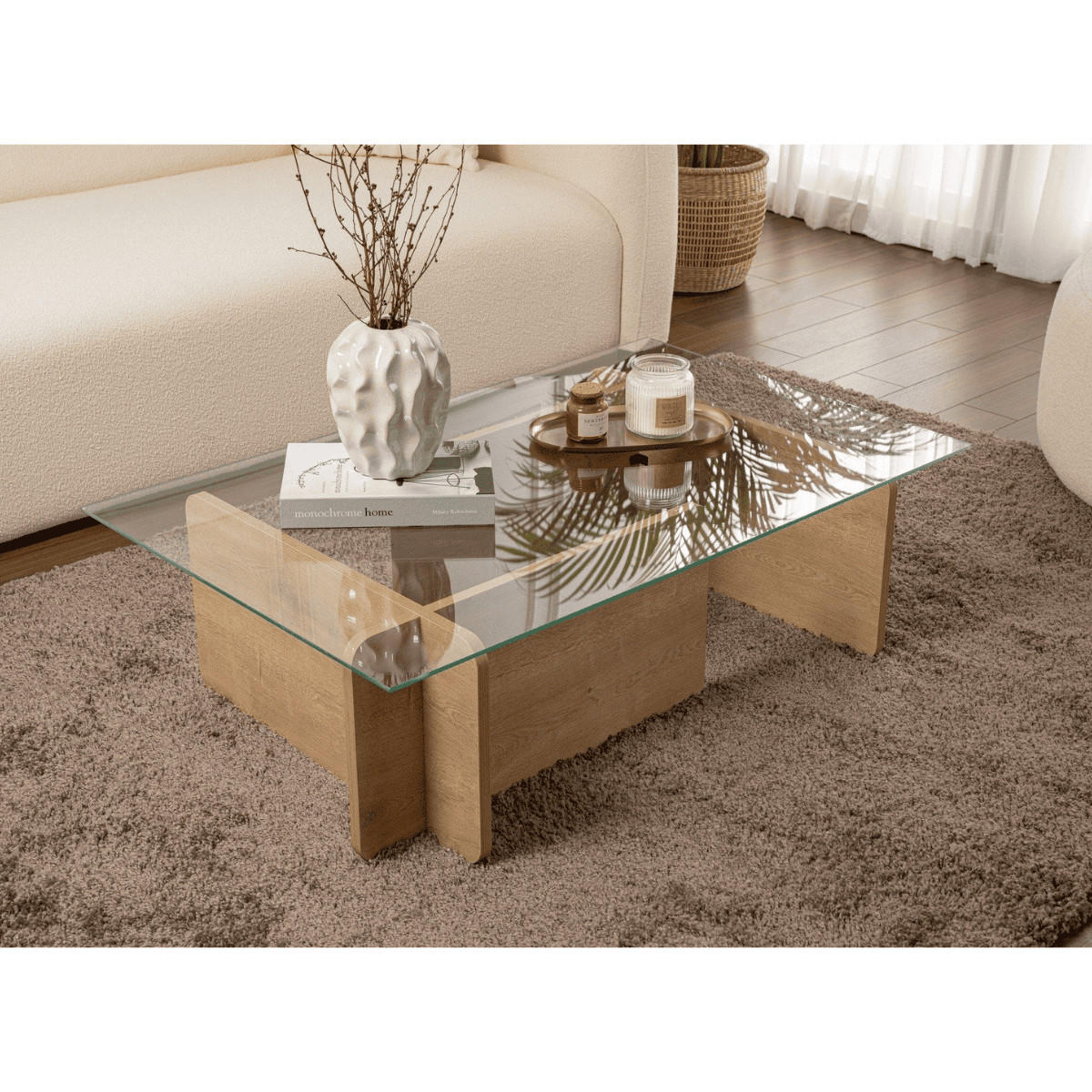 COUCHTISCH mit Tischplatte aus gehärtetem Glas 105/65/30 cm - Eichefarben, Holzwerkstoff (110/65/30cm) - Calicosy