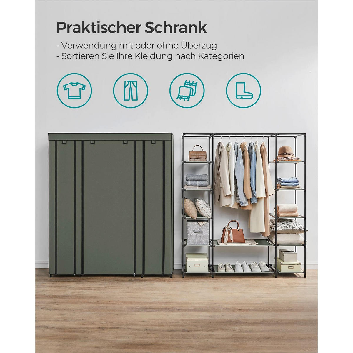 STOFFSCHRANK VICTORIA - Grün, Kunststoff (150/175/45cm) - Hansiro