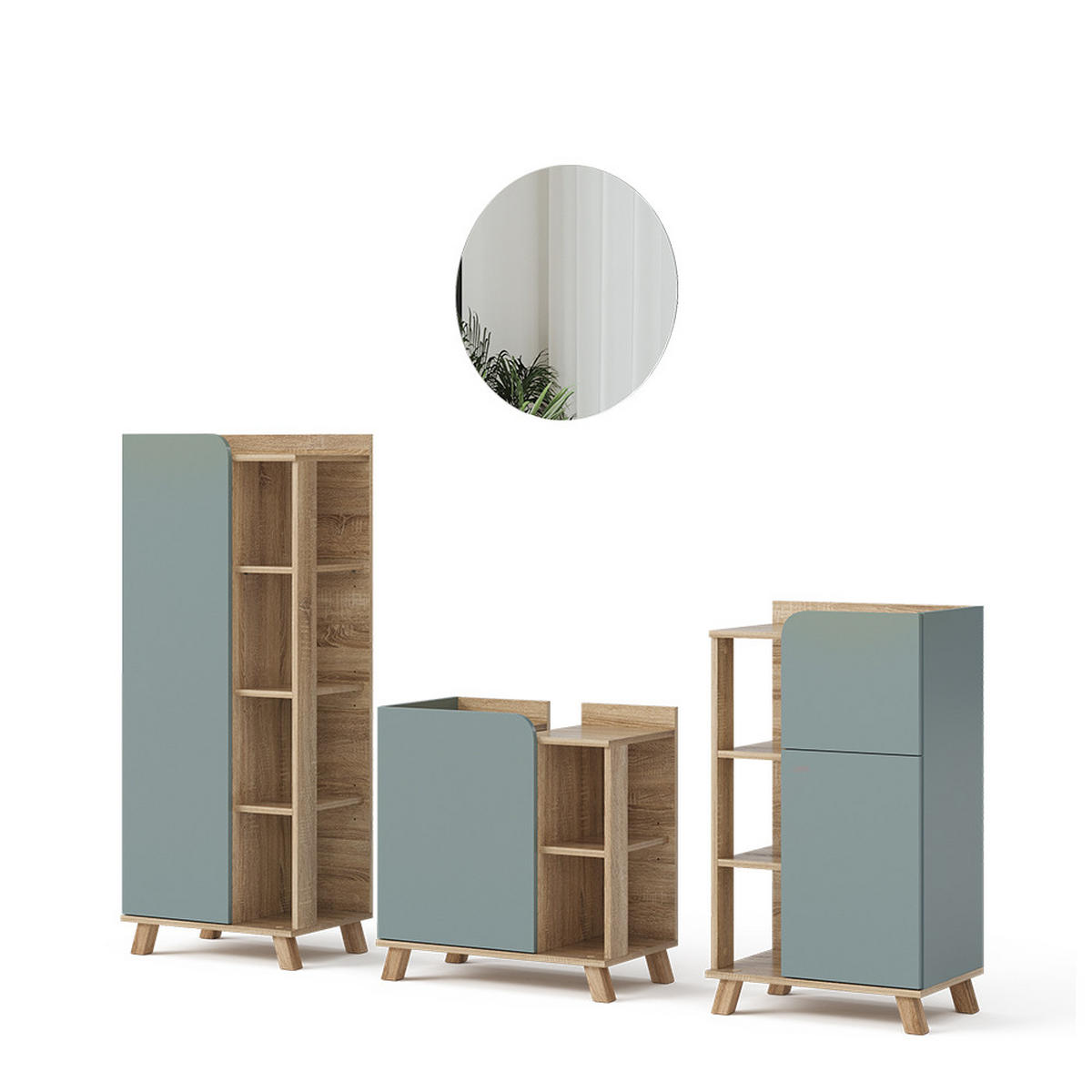 BADMÖBEL-SET Karen Blau-Grau 4 Teile - Blau, Holzwerkstoff (60/65/35cm) - Vicco