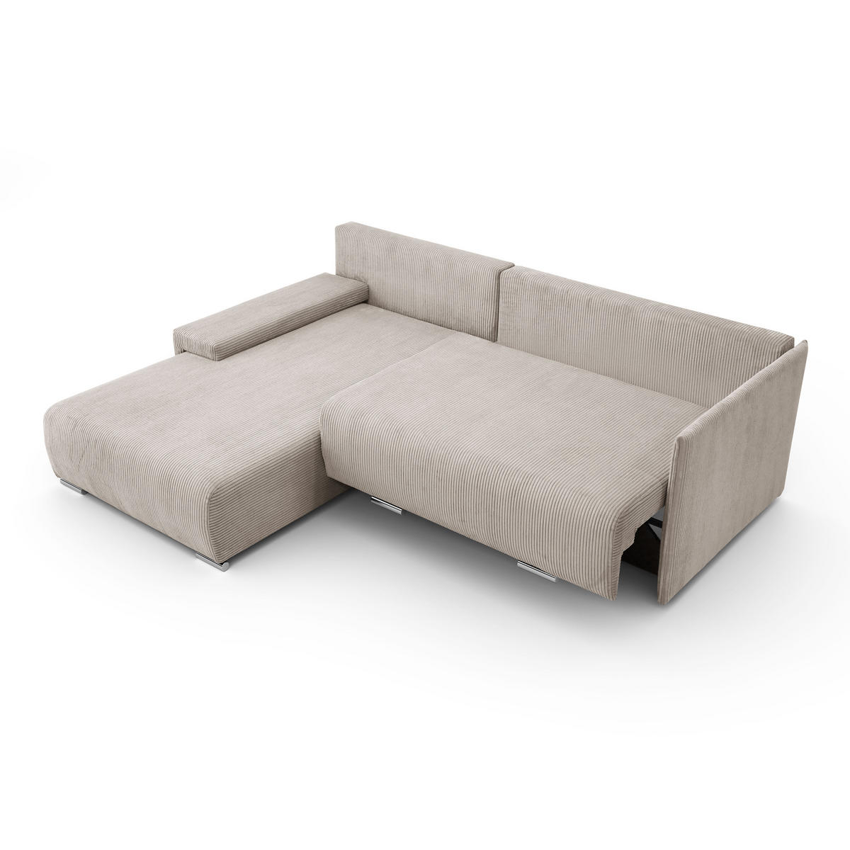 ECKSOFA L-Form Schlaffunktion Livorno Cord-Stoff Beige Links - Chromfarben/Beige, Holz/Kunststoff (188/246cm) - Kaiser Möbel