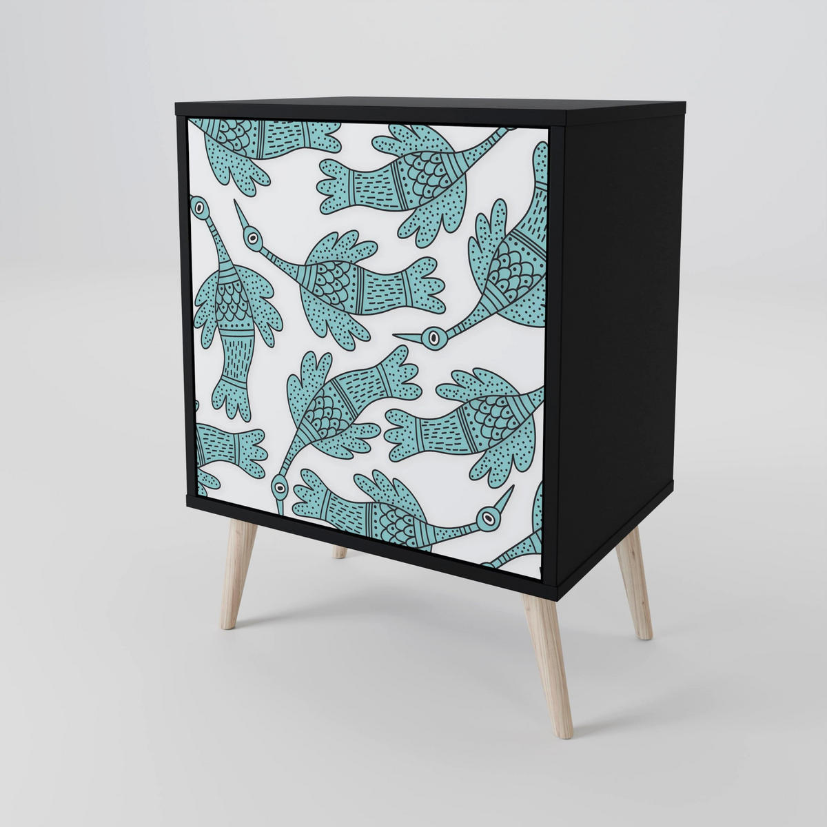 SIDEBOARD WATERSPOUT SONGIBIRD, Schwarz, 57,5x42x72,5 cm, Schwarze Metallfüße - Multicolor/Schwarz, Holzwerkstoff/Metall (57.5/72.5/42cm) - SpaceRebels