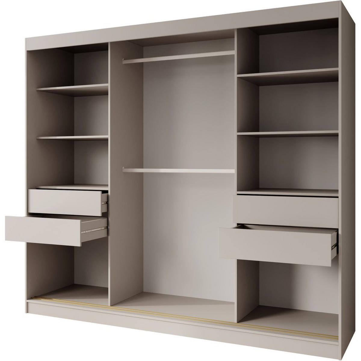 SCHWEBETÜRENSCHRANK Marika Lux, 3-Türig, mit Schubladen, Kaschmir+Gold, 240 cm - Kaschmir/Goldfarben, Holzwerkstoff (240/216/61cm) - Beautysofa