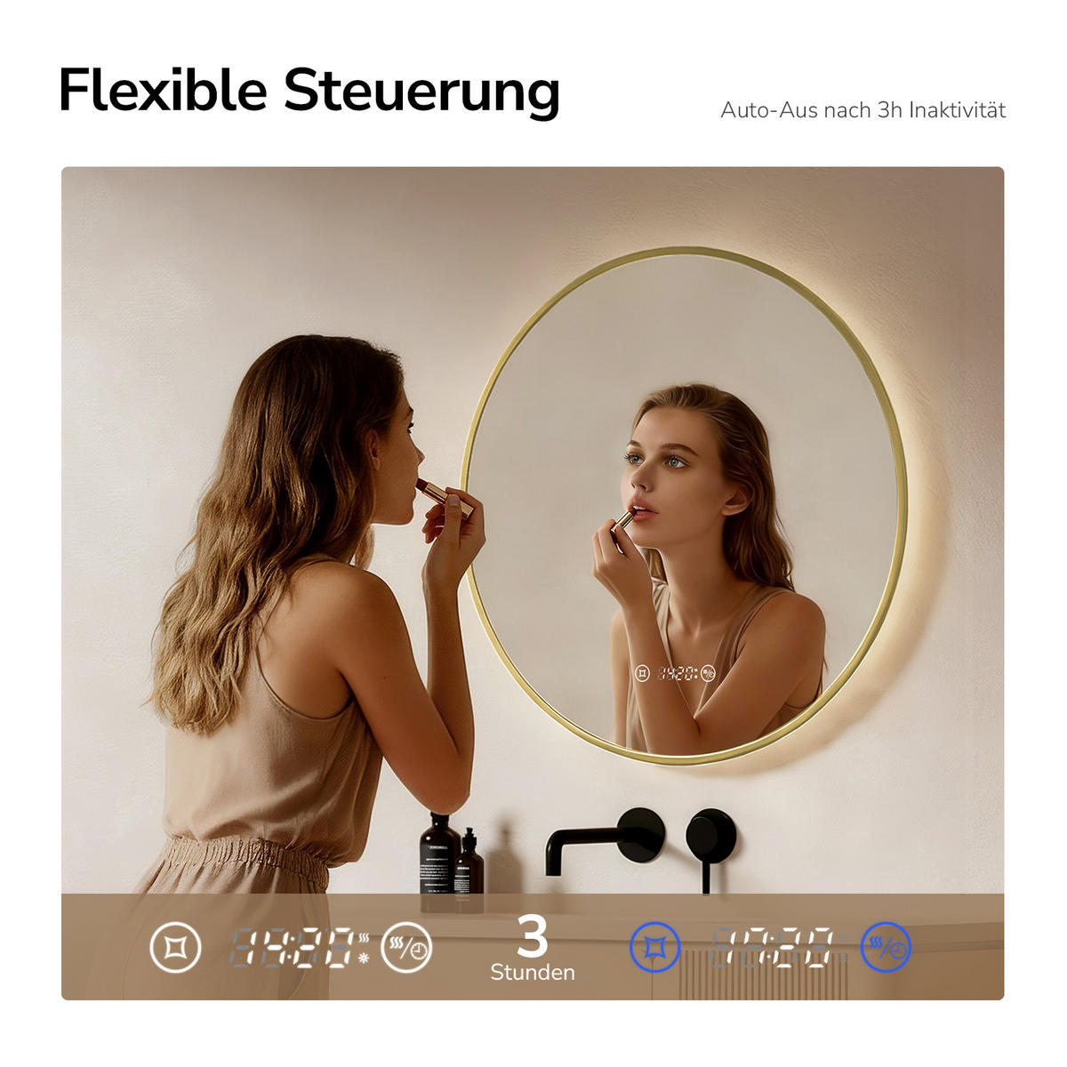 BADSPIEGEL Rund mit Beleuchtung Schwarz ф60 cm - Schwarz, Glas (60/3.1/60cm) - EMKE