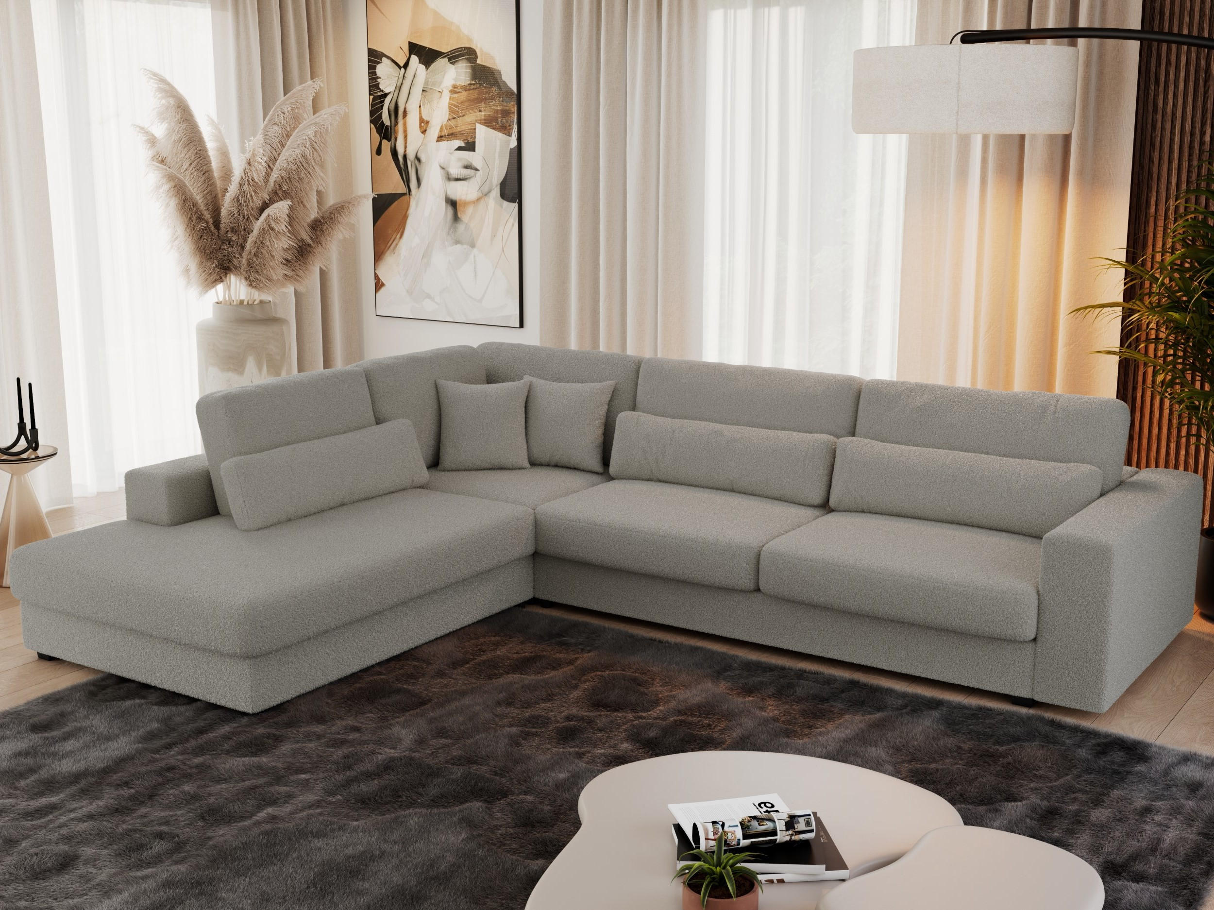 ECKSOFA Savona Grau Boucle - links - Schwarz/Grau, Kunststoff/Textil (316/249cm) - MKS