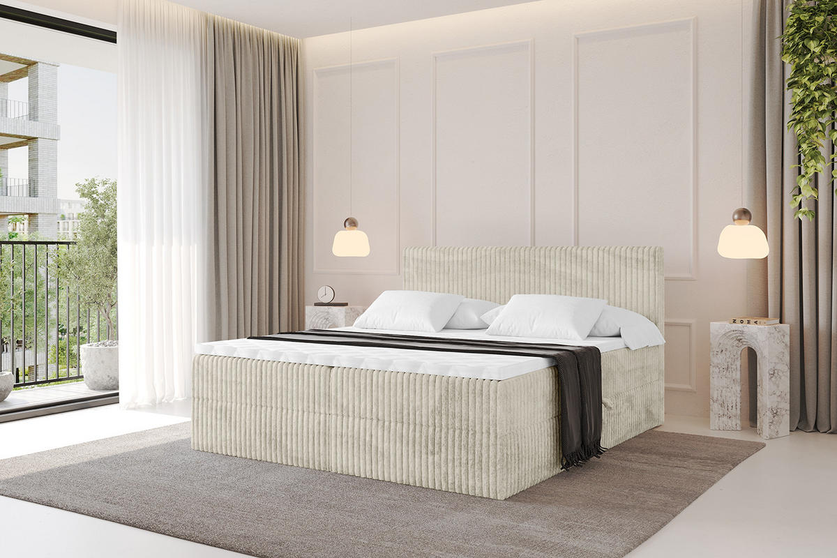 BOXBETT mit Matratze H3 und Lattenrost - TOLO - 160x200 Cord - Creme - Champagner, Holzwerkstoff/Kunststoff (160/200cm) - ALTDECOR