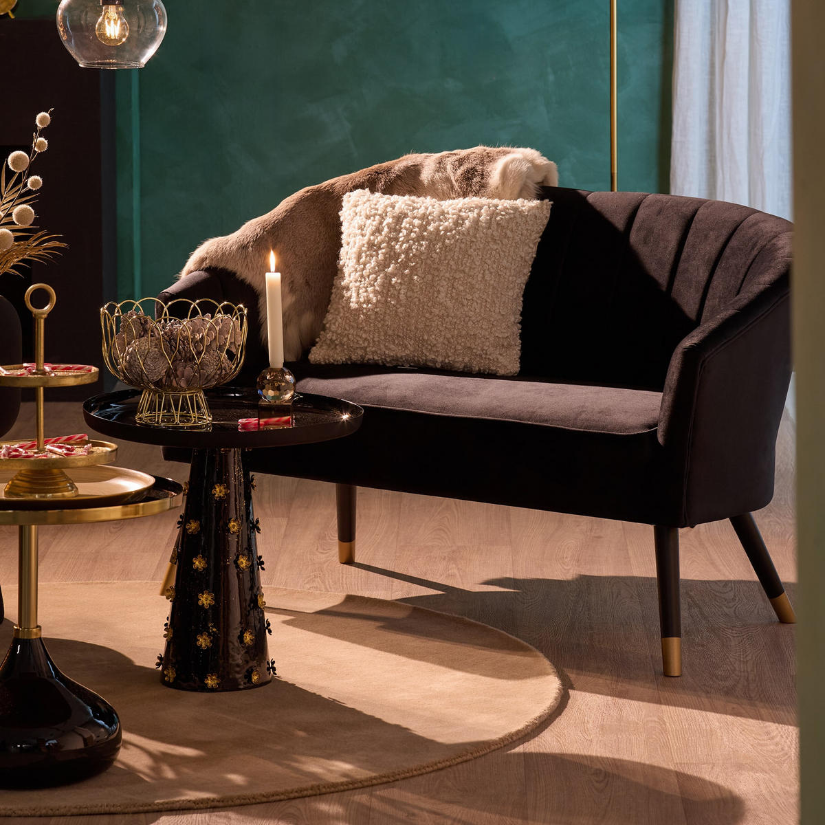 SOFA Royal 71/128/80 cm - Schwarz, Textil (128/80/71cm) - Leitmotiv