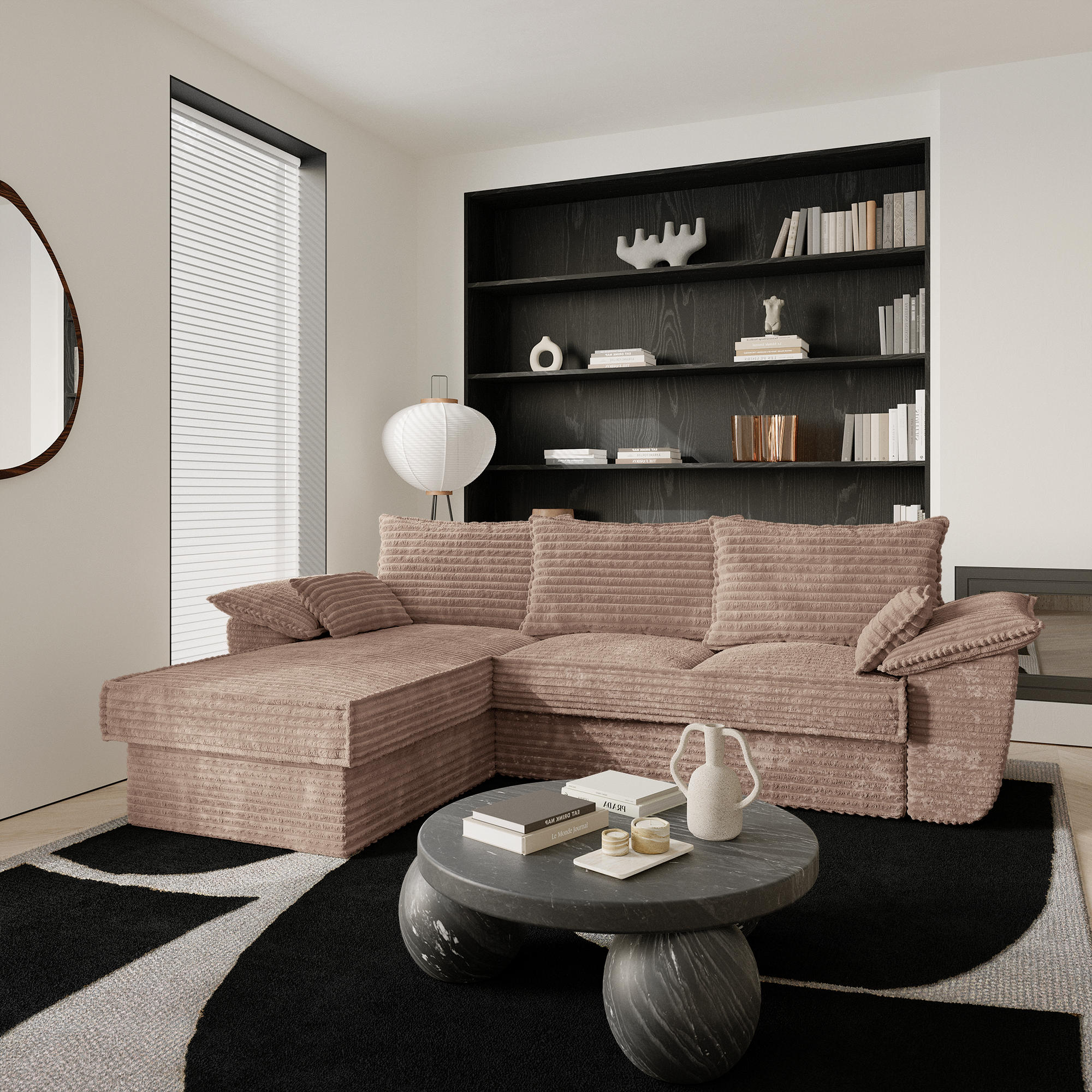 ECKSOFA LINKS Gerippter Samt XXL Taupe 257cm - Taupe, Textil (168/257cm) - Sia Home