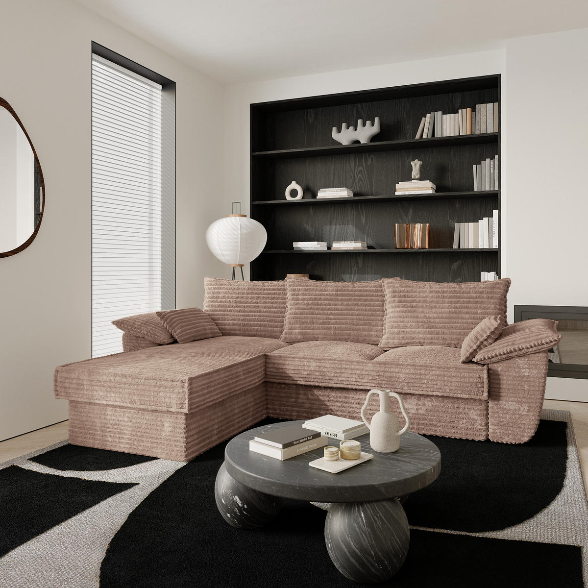 ECKSOFA LINKS Gerippter Samt XXL Taupe 257cm - Taupe, Textil (168/257cm) - Sia Home