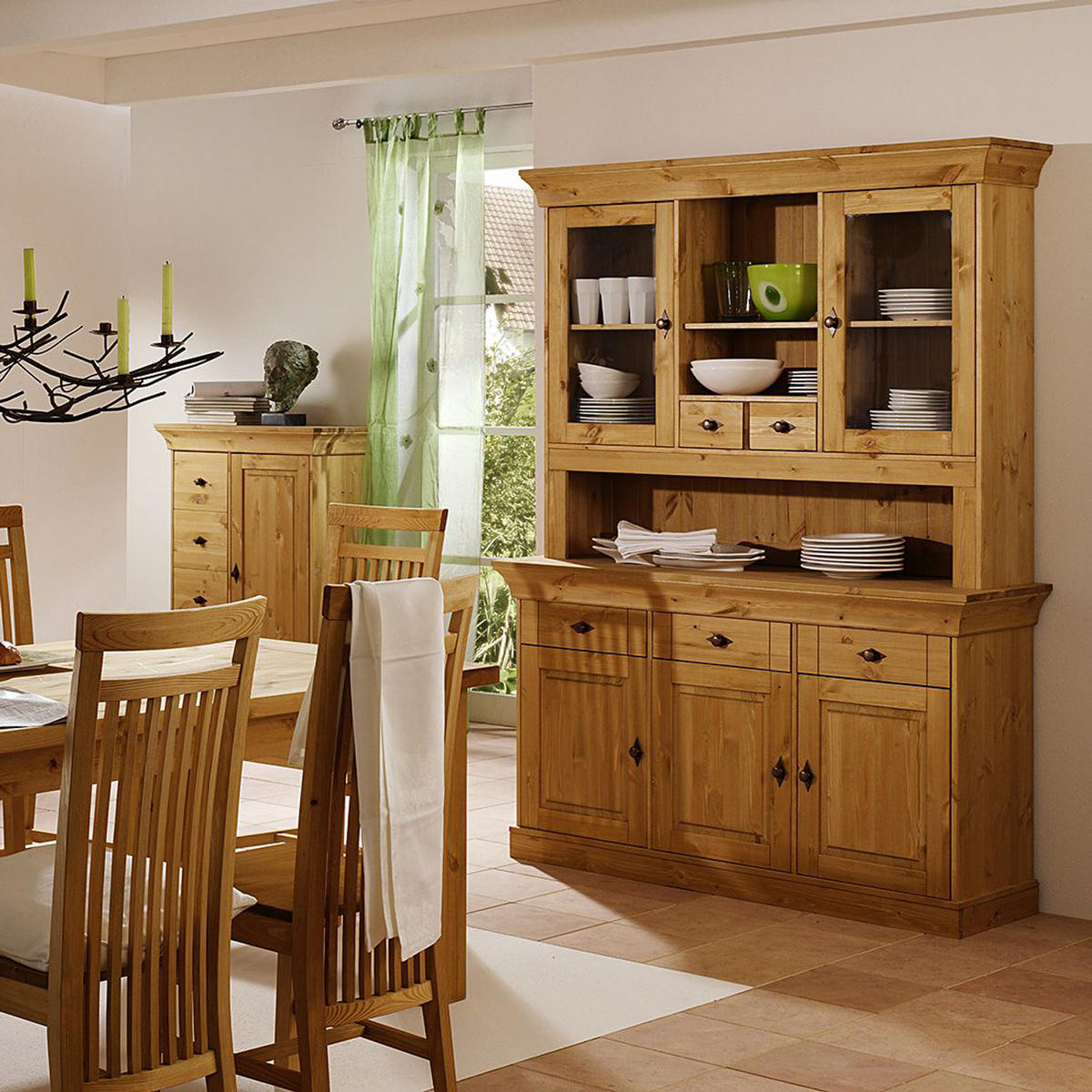 BUFFET - Kiefer massiv - Braun/Kieferfarben, Holz/Holzwerkstoff (143/197/45cm) - home24