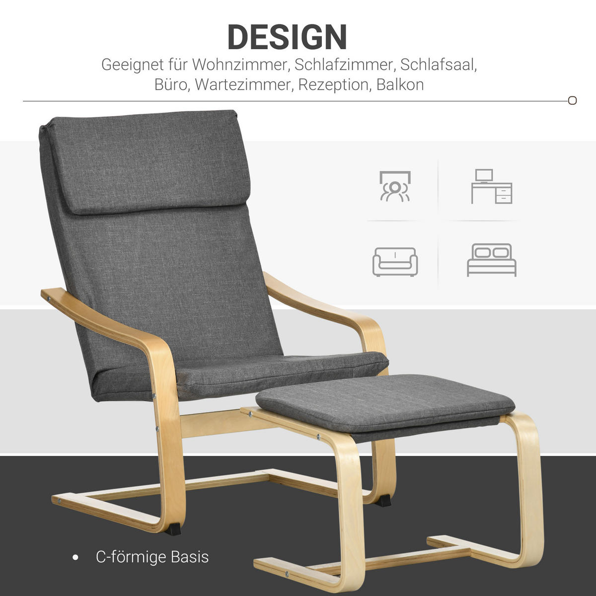 RELAXSESSELSET Grau - Grau, Kunststoff (80/99/66.5cm) - HOMCOM