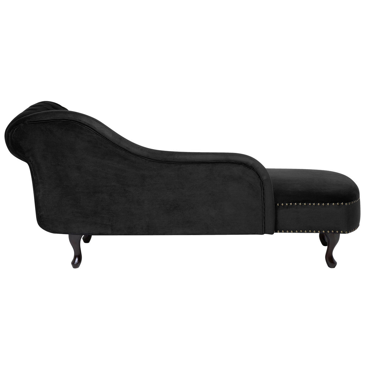 CHAISELONGUE Samtstoff schwarz rechtsseitig Nimes - Dunkelbraun/Schwarz, Textil (170/79/61cm) - Beliani