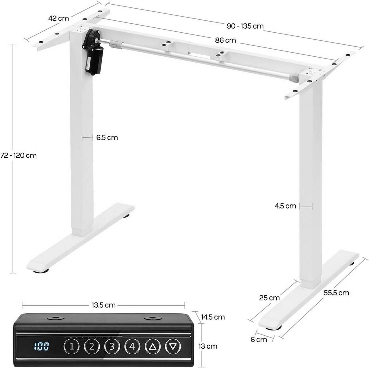 TISCHGESTELL elektrisch, verstellbar, Weiß - Weiß, Metall (55.5/90/72cm) - Woltu