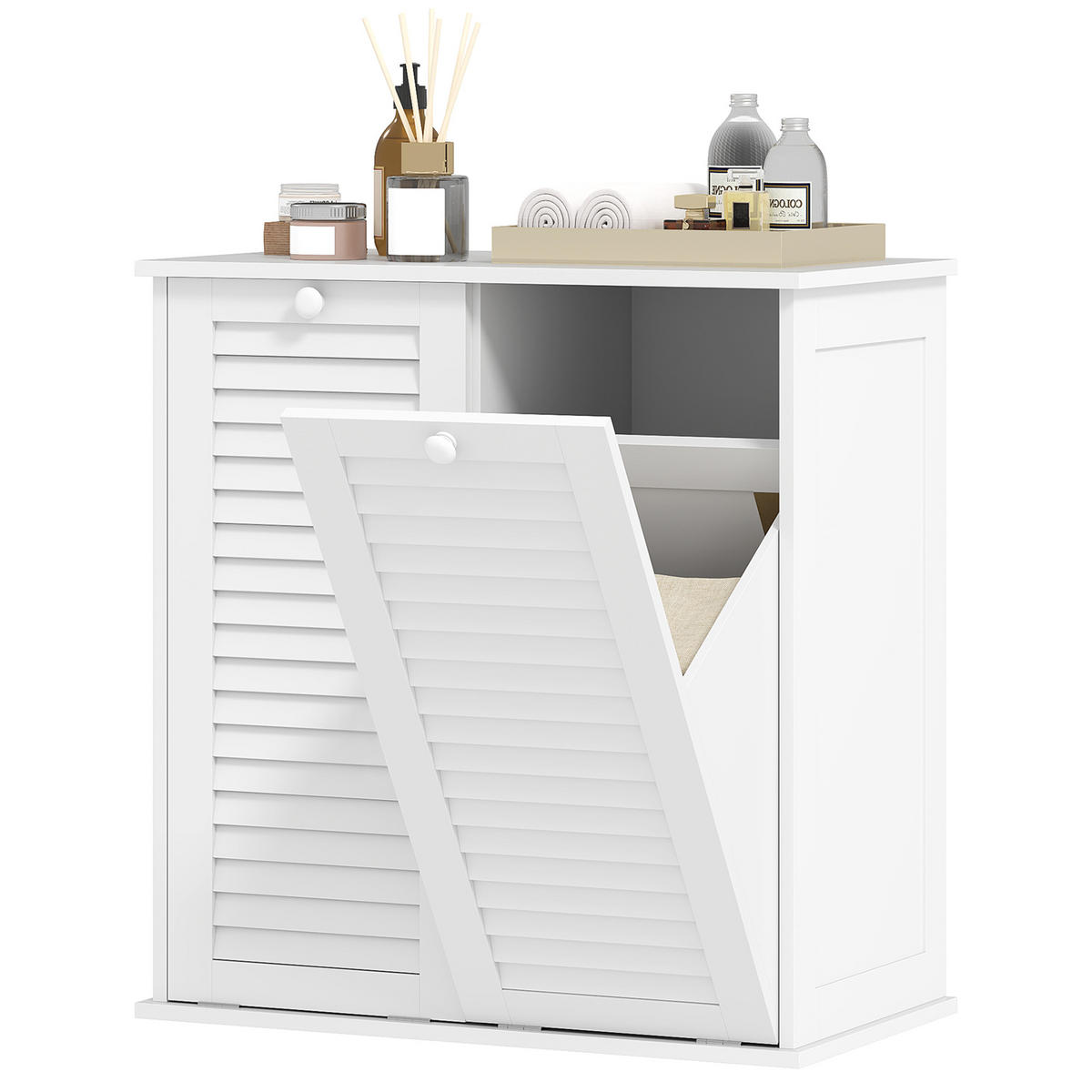MIDISCHRANK DE-17347 2 Wäschekörbe mit Lamellentüren Weiß - Weiß, Holzwerkstoff (70/73/38cm) - ComfortXL