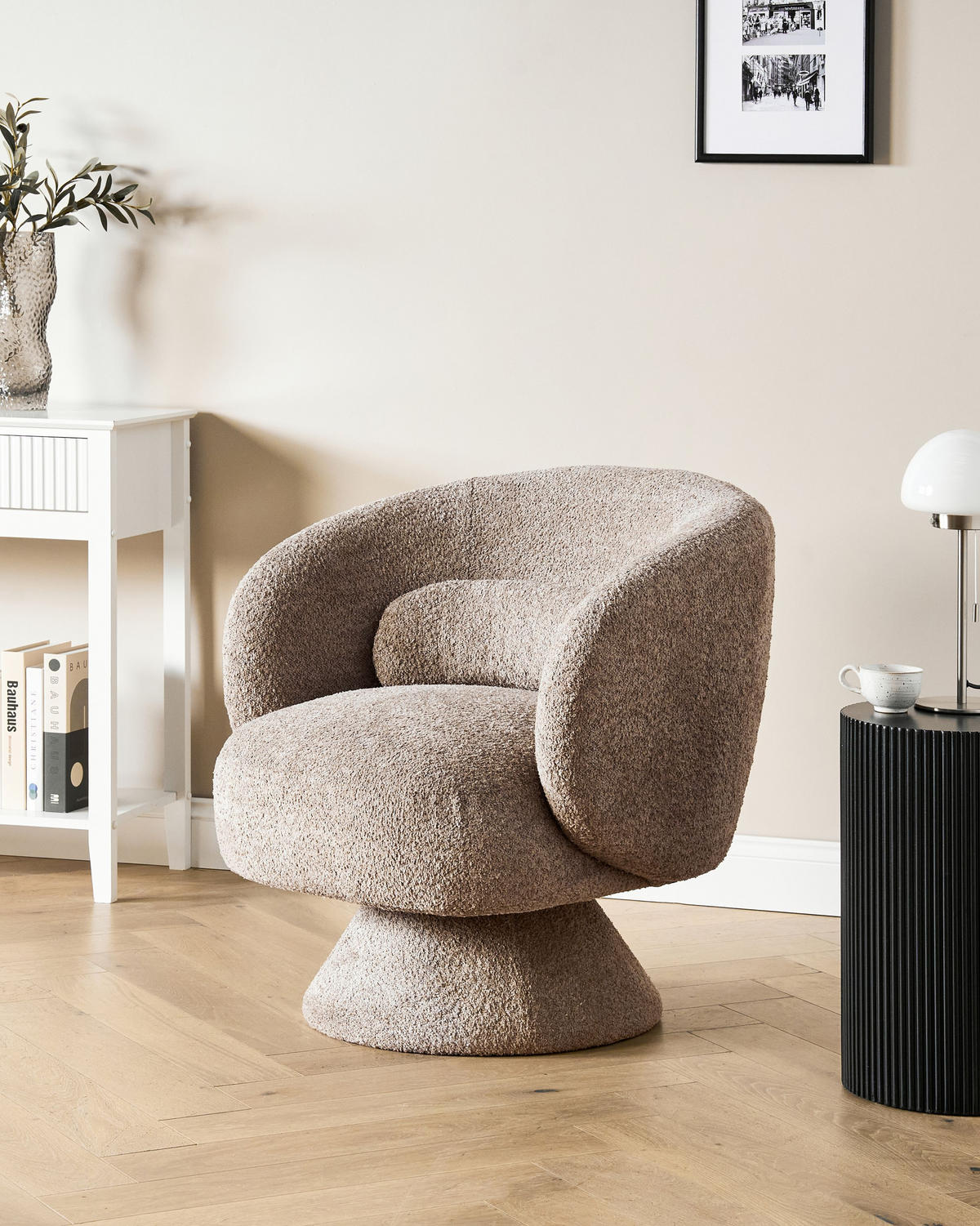 DREHSESSEL Bouclé Beige Lieksa - Beige, Textil (77/77/64cm) - Beliani