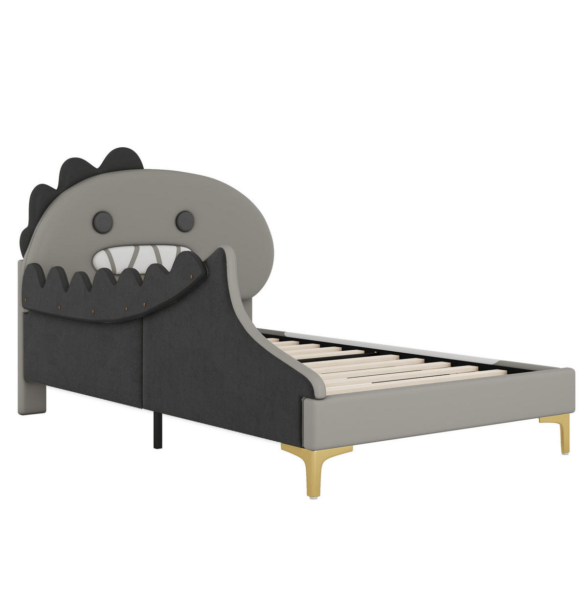 KINDERBETT 90/200 cm Grau aus PU und MDF mit Dinosaurier-Design - Grau, Kunststoff (90/200cm) - OKMYHOME