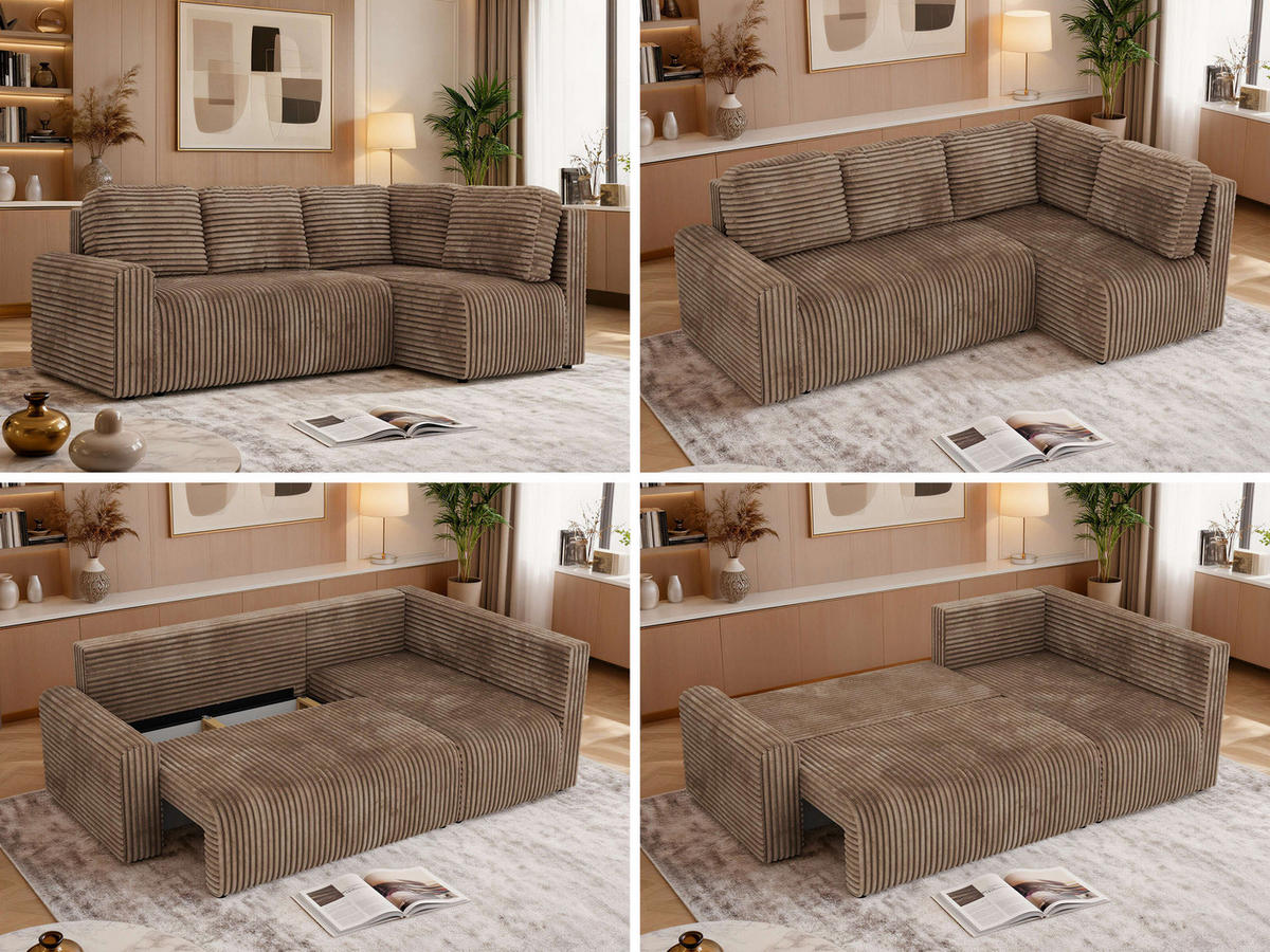 ECKSOFA NESSARO COR L - Braun Cord - Rechts - Schwarz/Braun, Kunststoff/Textil (240/151cm) - MKS