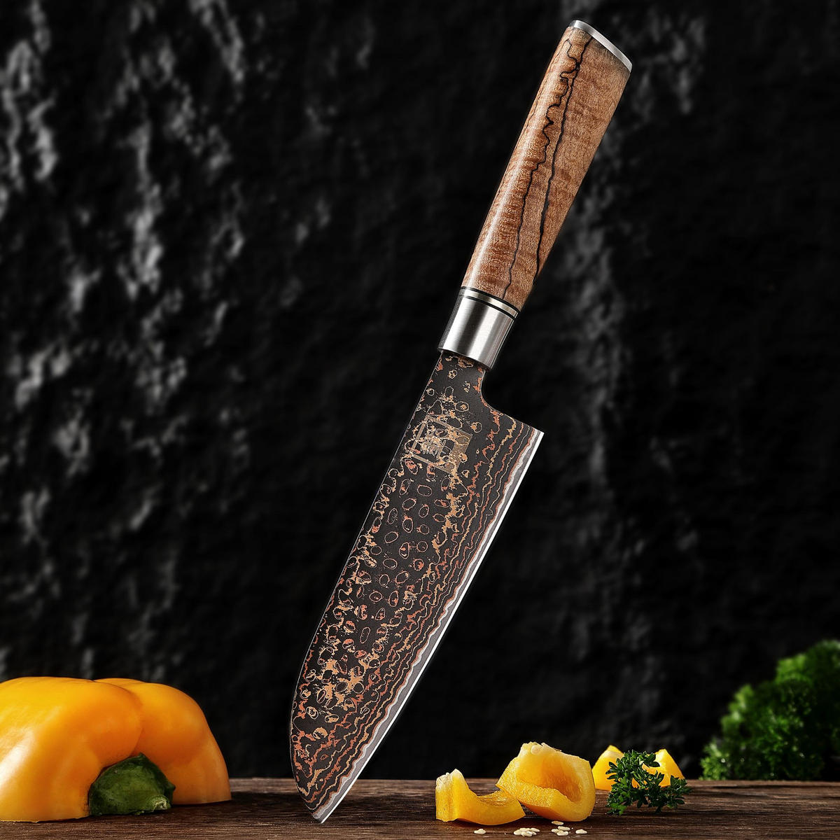 SANTOKU-MESSER 16,5 cm - Ahornfarben, Holz/Metall (30cm) - Zayiko