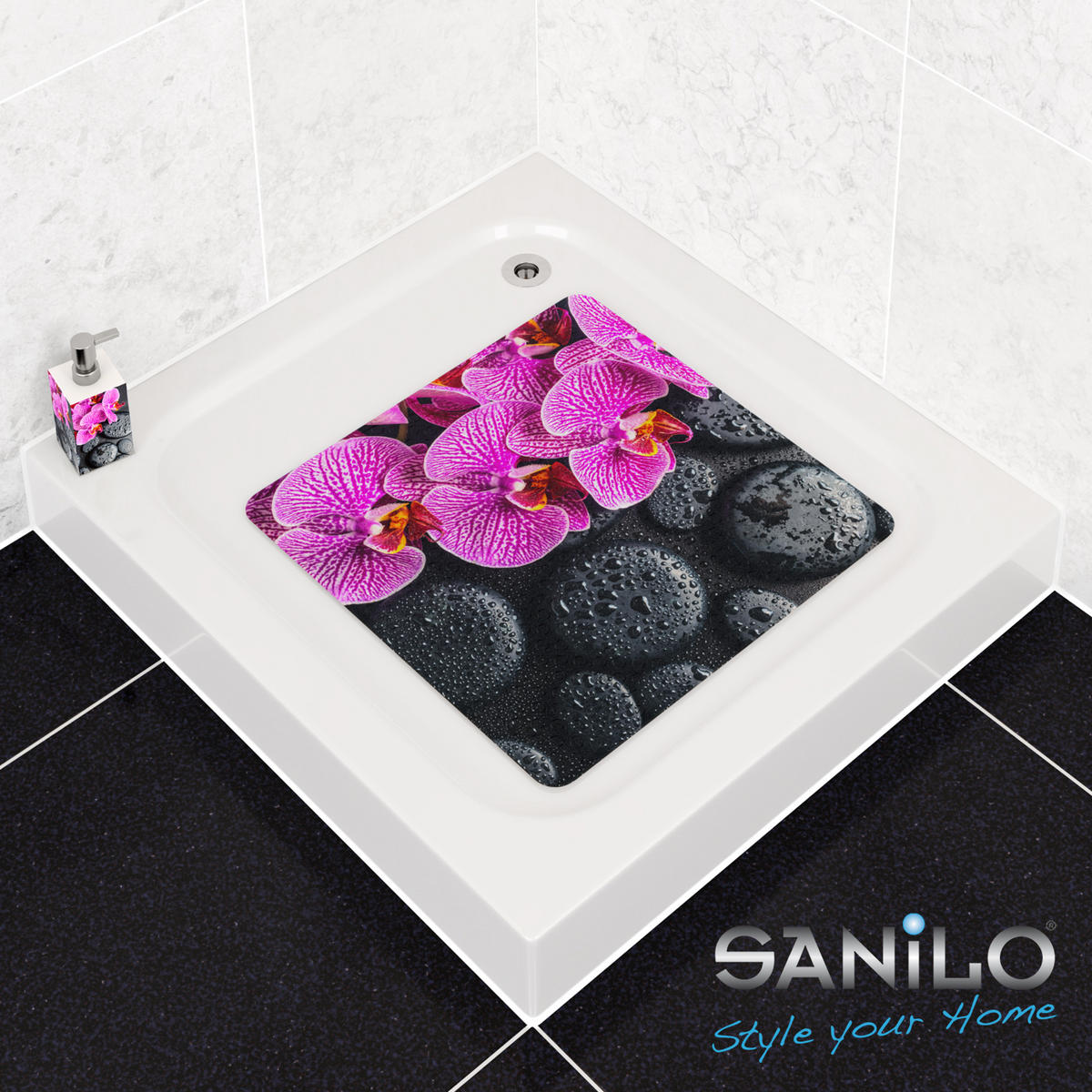 BADEMATTE Madeira - Schwarz, Kunststoff (53/53cm) - Sanilo