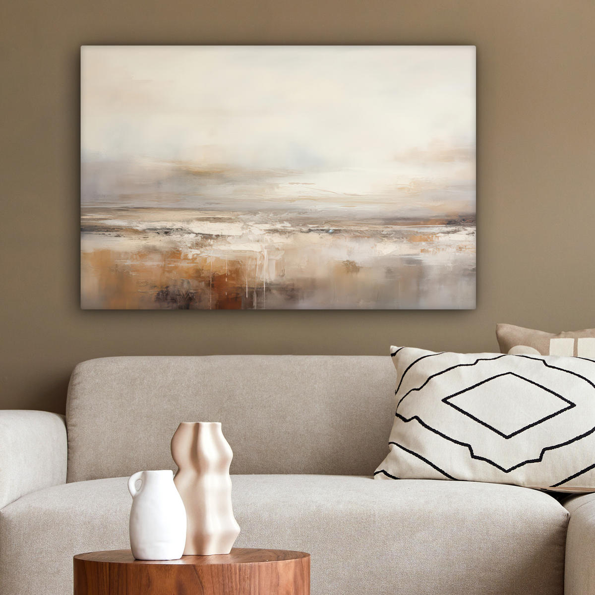 LEINWANDBILD - Kunst - Industriell - Grau - Braun - Abstrakt - 90x60 - Deko Wohnzimmer - Sandfarben, Textil (90/60cm) - MuchoWow