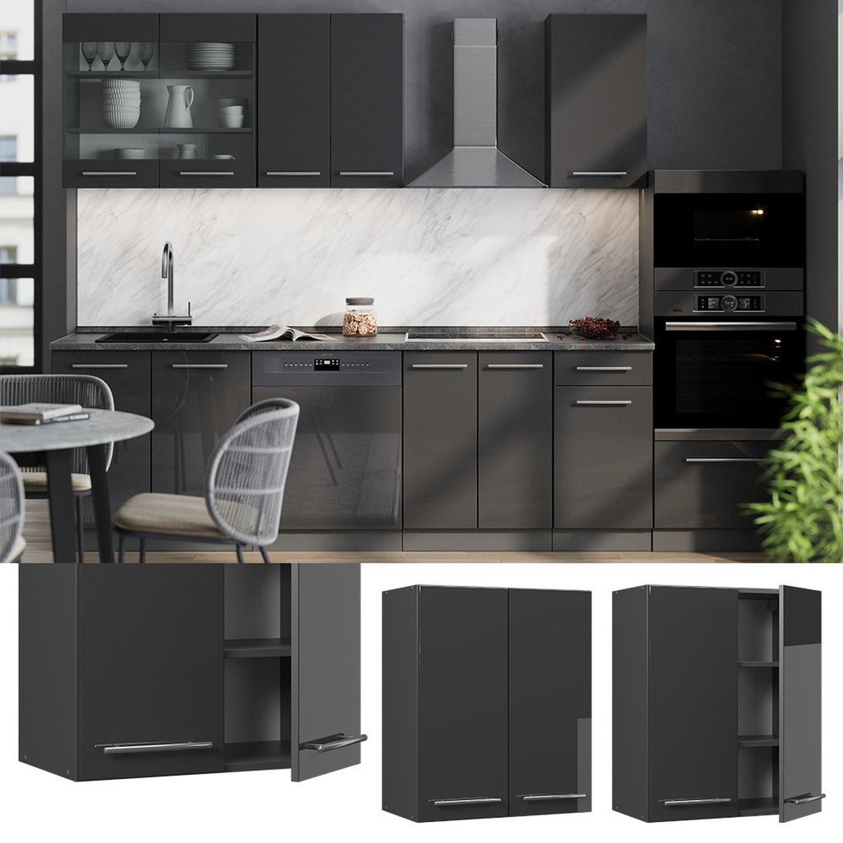 HÄNGESCHRANK Fame-Line Anthrazit Hochglanz 60 cm - Schwarz Hochglanz/Anthrazit, Holzwerkstoff (60/72/34.1cm) - Vicco