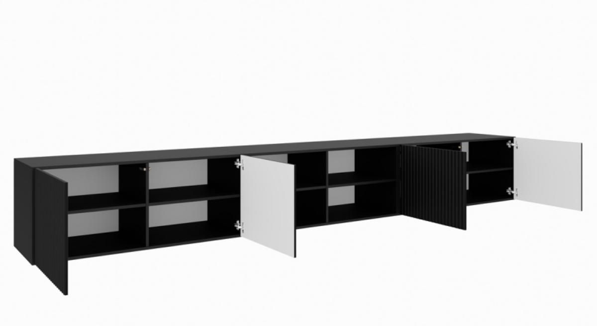 TV-LOWBOARD Schwarz NOELI 300 Offene Regale Rillenstruktur - Schwarz, Holzwerkstoff (300/41/40cm) - Sepro Meble