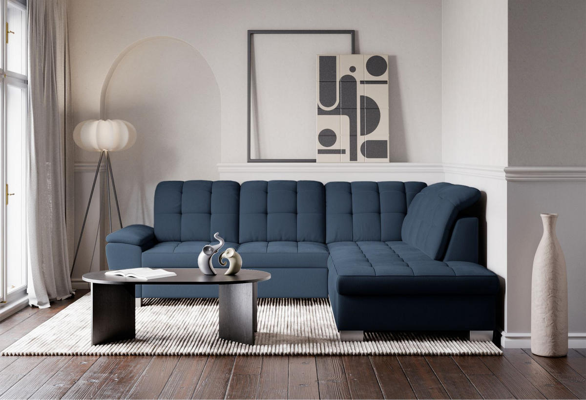 ECKSOFA Jamaal Marineblau rechtsseitig - Schwarz/Dunkelblau, Textil (212/258cm) - Selsey