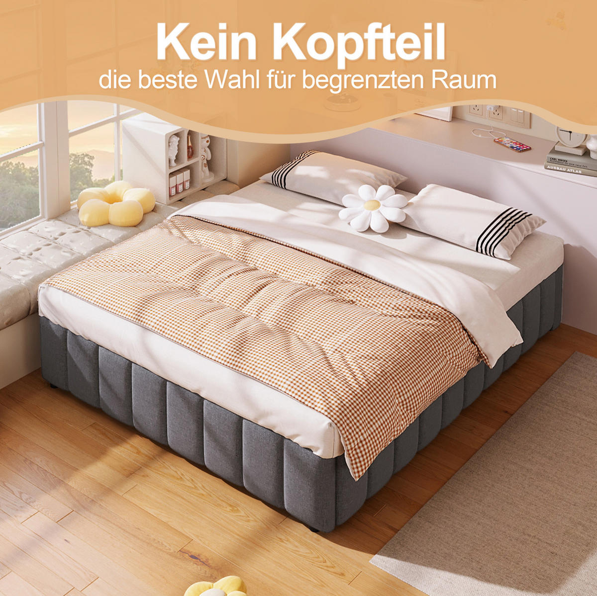 POLSTERBETT mit hydraulischem Stauraum 140x200 cm Leinen Grau - Grau, Metall (140/200cm) - Meubliv