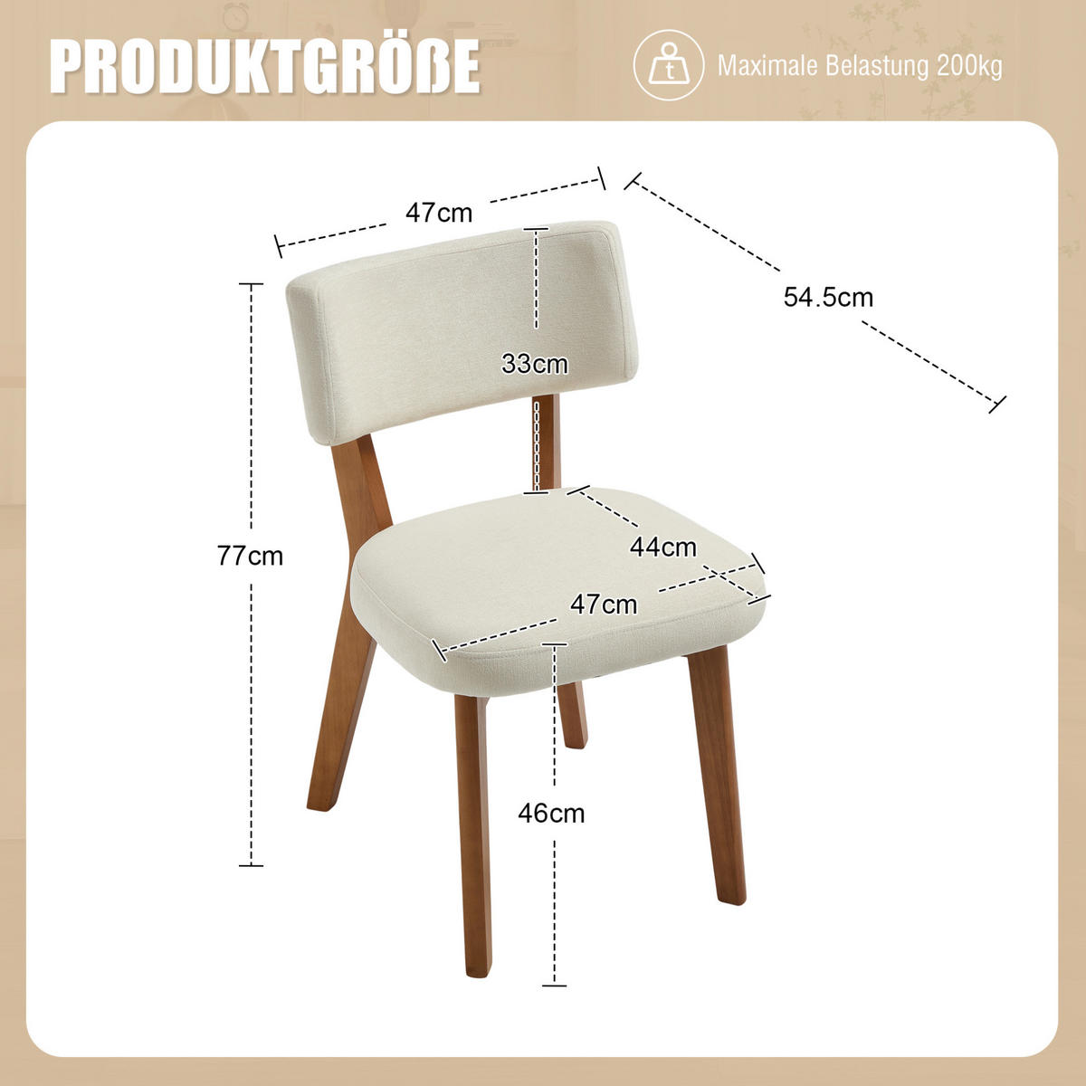 VIERFUSSSTUHL 54,5/47/77 cm beige aus Holz mit Polsterung - Beige, Holz (47/77/54.5cm) - OKWISH