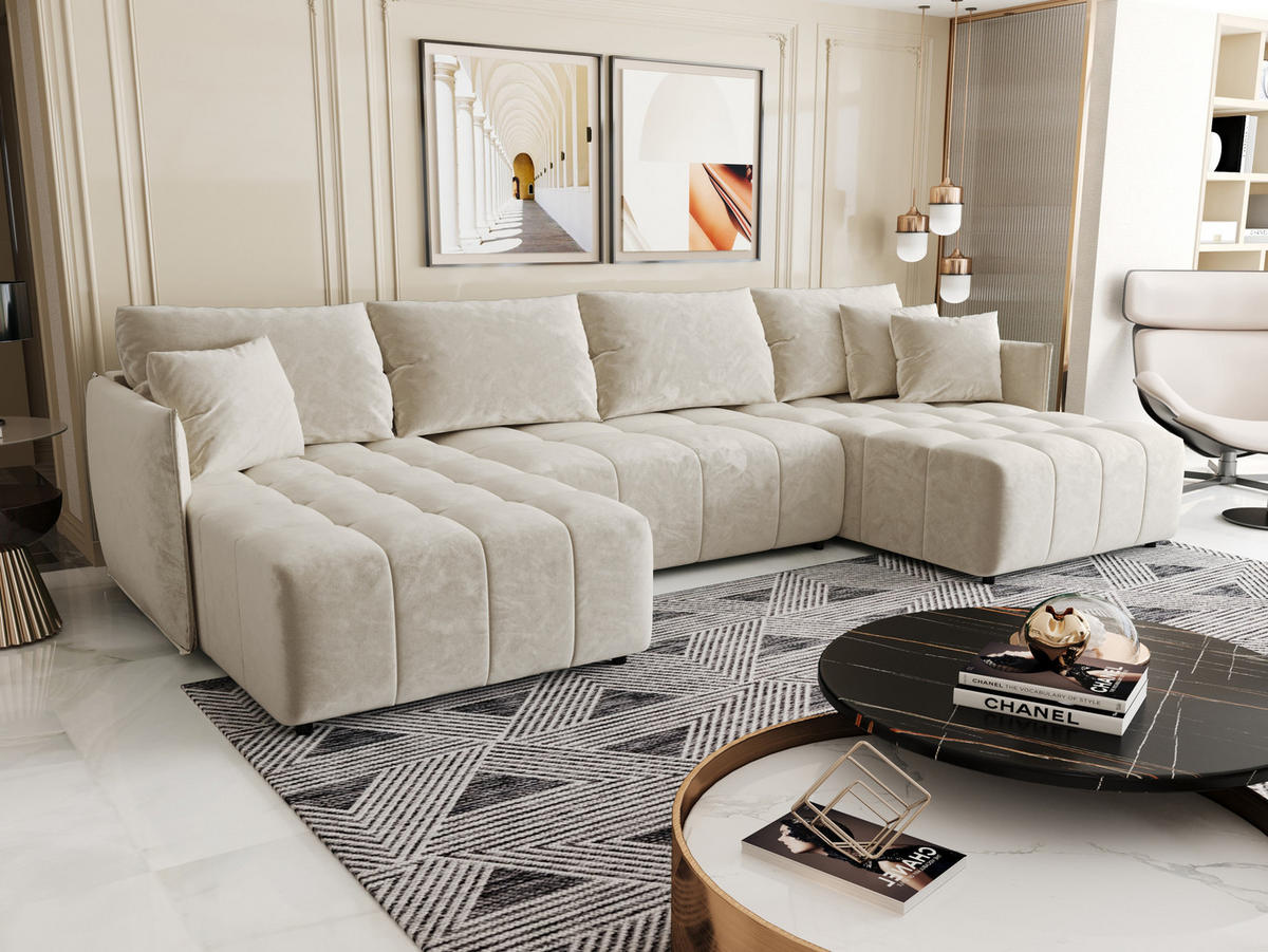 ECKSOFA mit Schlaffunktion ONIL U Monolith 02 - Beige, Textil (349/185cm) - Bedante