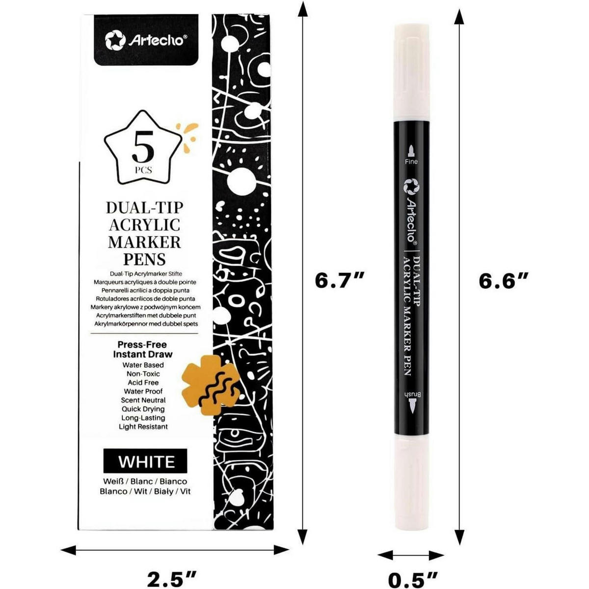 MARKER-SET 5-teilig Weiß Dual Tip - Weiß, Kunststoff (6.6/1.3/16.5cm)