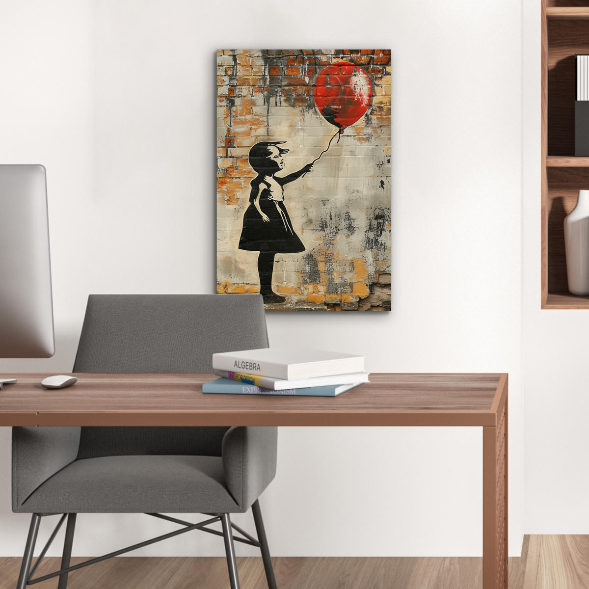 METALLBILD Graffiti - Banksy - Mädchen - Straßenkunst 40x60 cm - Sandfarben, Metall (40/60cm) - MuchoWow
