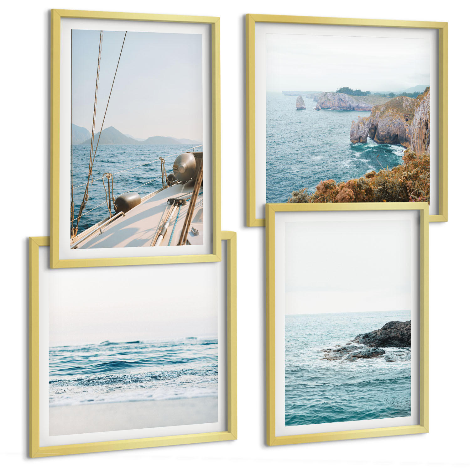 BILDER SET 4er Set - 50x50 cm & 40x60 cm Goldrahmen - Küstenlandschaftsblick - Goldfarben, Kunststoff (50/50cm) - TULUP