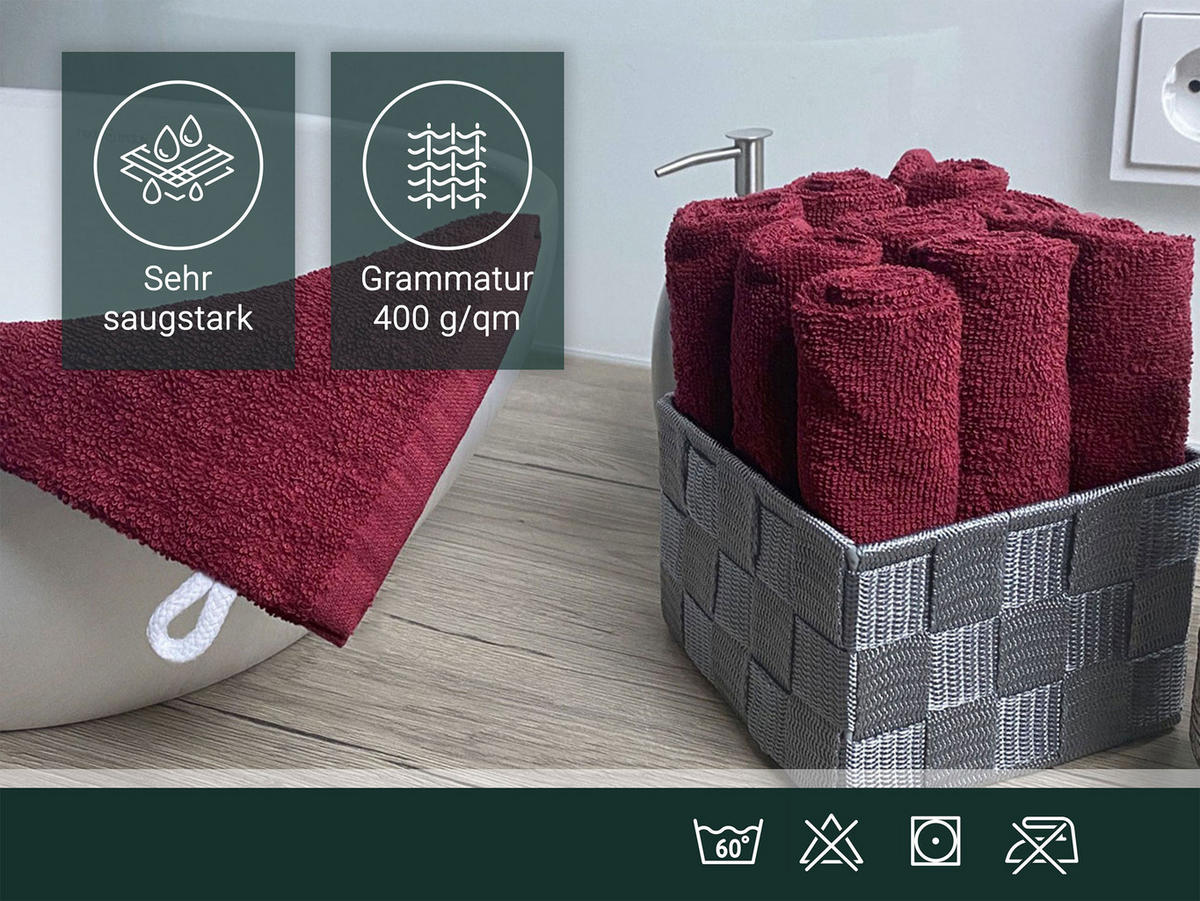 WASCHHANDSCHUH, 10er-Set, 16x21 cm, 100% Baumwolle, Rot - Bordeaux, Textil (16/21cm) - Zollner