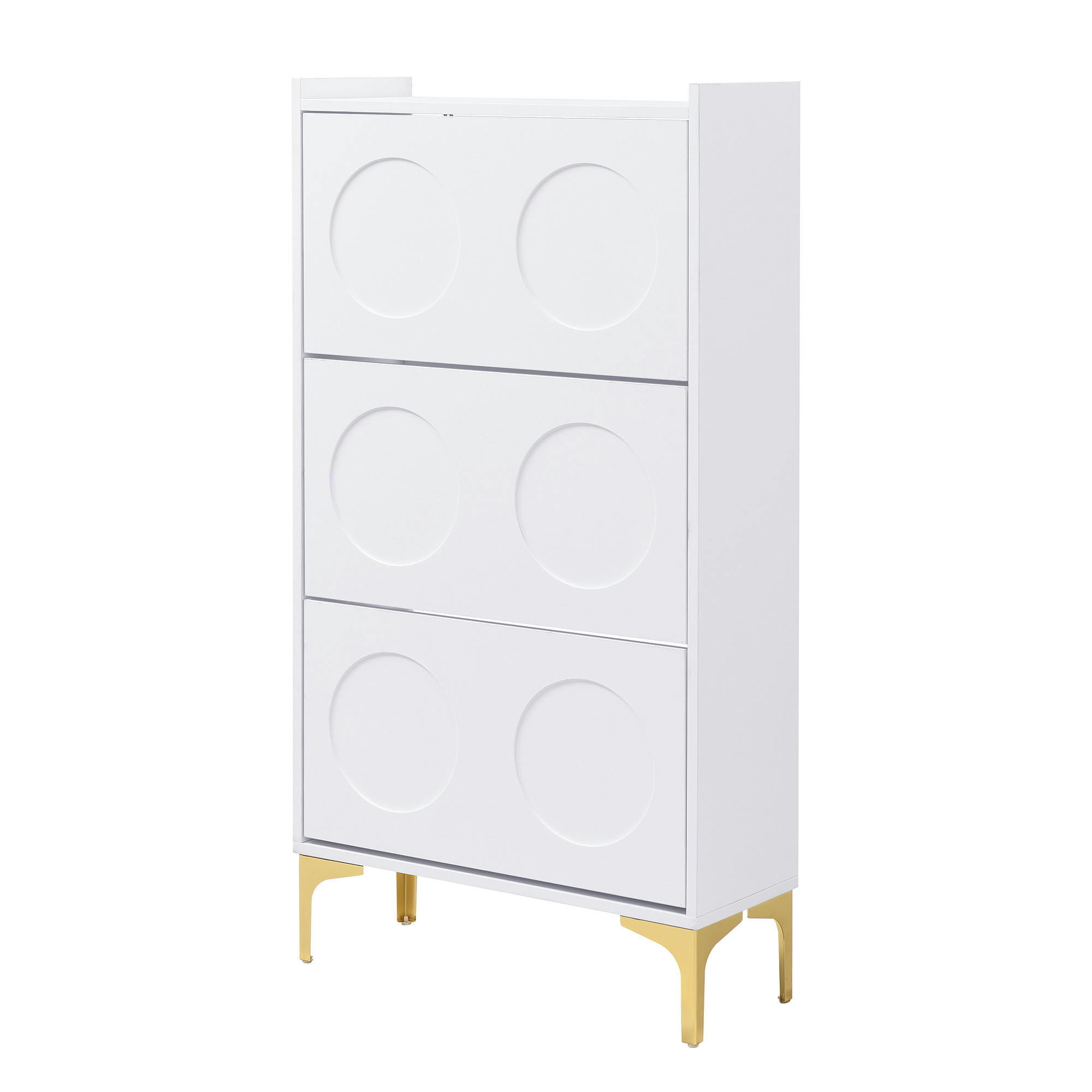 SCHUHSCHRANK aus MDF 63x24x120cm in Weiß mit goldfarbenen Metallbeinen - Weiß, Holzwerkstoff (63/120/24cm) - Modfu