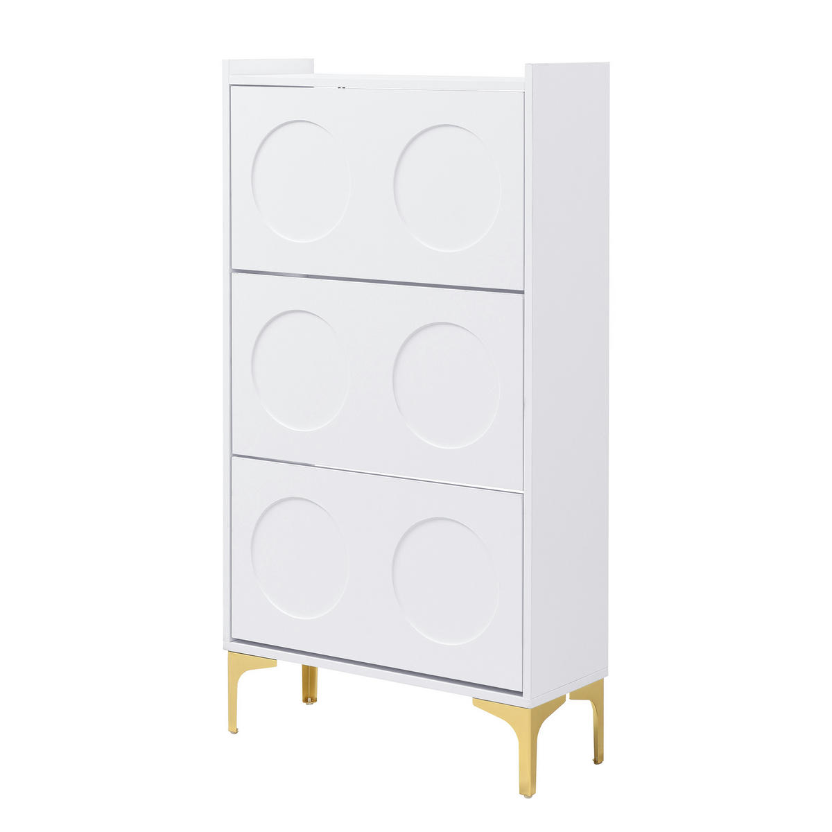 SCHUHSCHRANK aus MDF 63x24x120cm in Weiß mit goldfarbenen Metallbeinen - Weiß, Holzwerkstoff (63/120/24cm) - Modfu