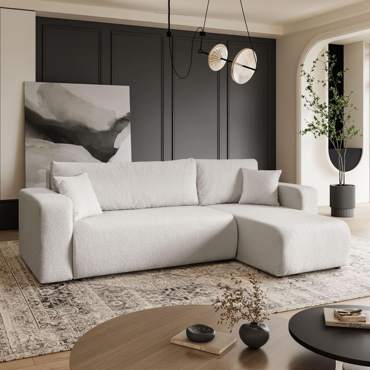 ECKSOFA VESPO L mit Schlaffunktion und Bettkasten - Ecru, Textil (247/143cm) - Lookway