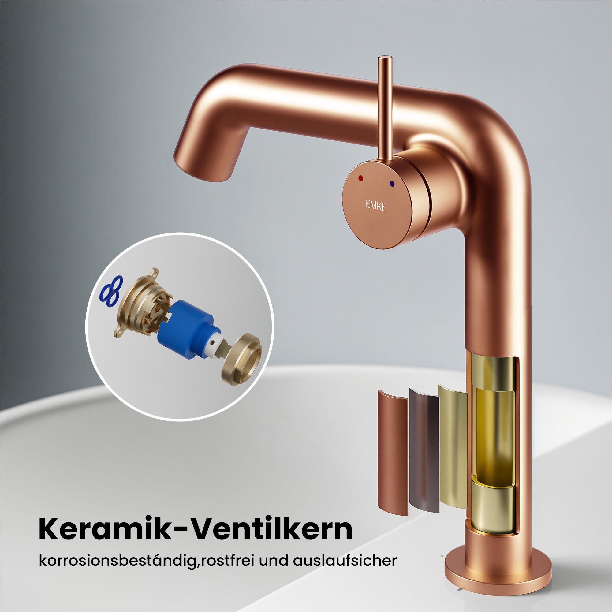 WASCHTISCHARMATUR Ventilkernzertifizierung Rosengold 15cm - Roségold, Metall (20/7.6/22.2cm) - EMKE