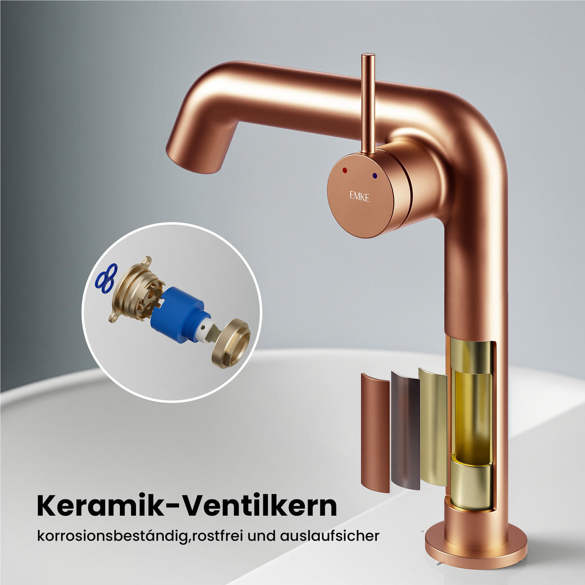 WASCHTISCHARMATUR Ventilkernzertifizierung Rosengold 15cm - Roségold, Metall (20/7.6/22.2cm) - EMKE