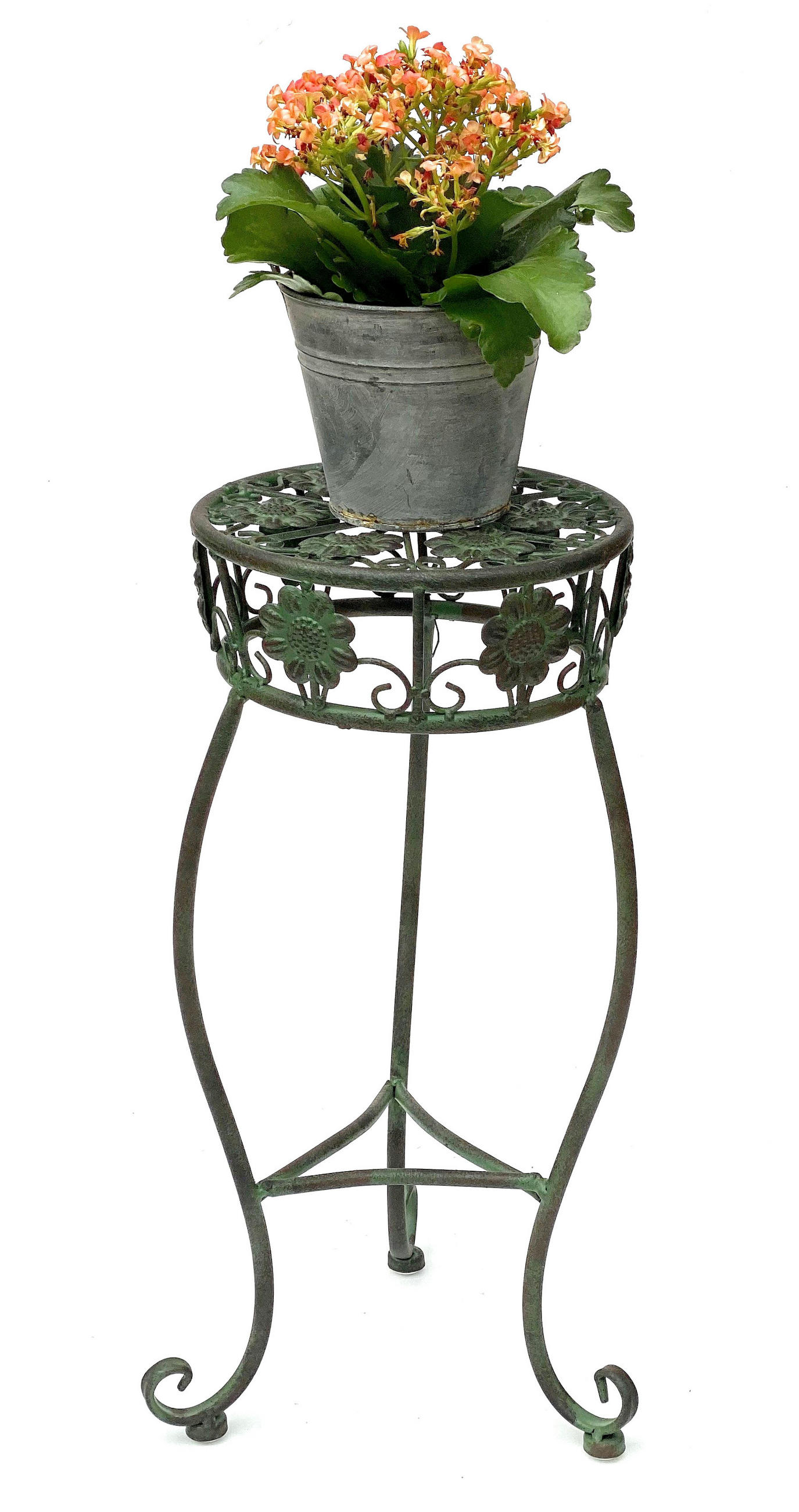 BLUMENHOCKER rund Metall Grün antik 26/26/50 cm - Grün, Metall (26/50/26cm) - DanDiBo