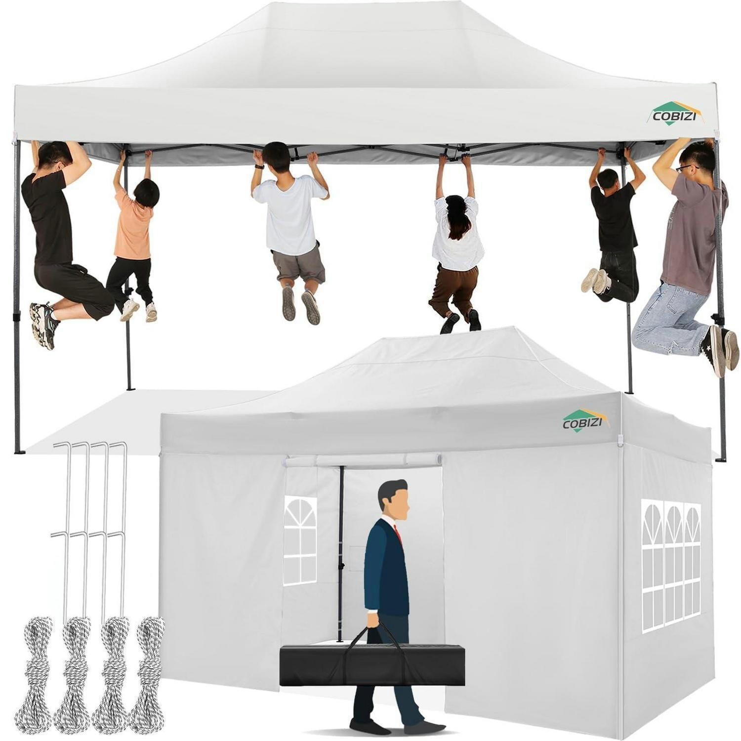 FALTPAVILLON 3 x 4,5 m Weiß Wasserdicht mit 4 Seitenwänden - Weiß, Textil (300/322/450cm)