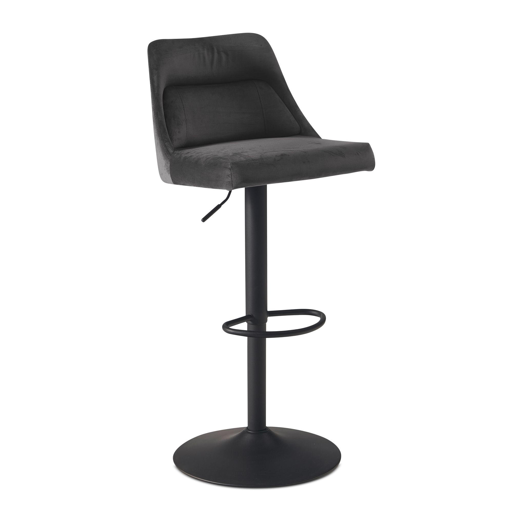 BARHOCKER Samt Lehne Höhenverstellbar Trompetenfuß Gepolstert, Grau 45x51x106 cm - Schwarz/Grau, Textil/Metall (45/106/51cm) - KADIMA DESIGN