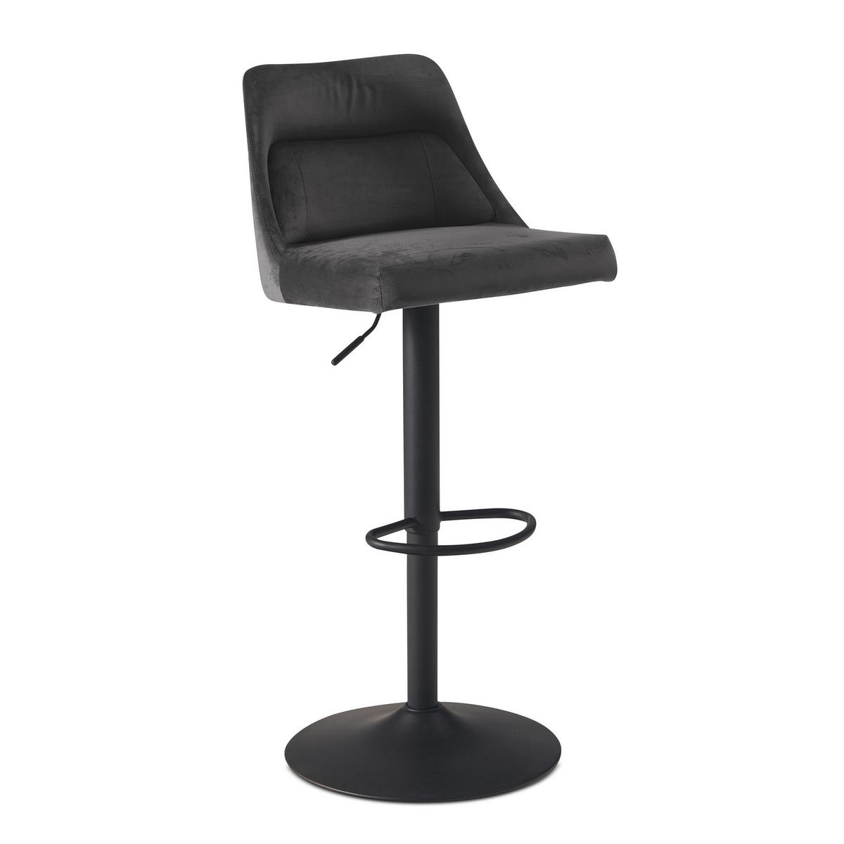 BARHOCKER Samt Lehne Höhenverstellbar Trompetenfuß Gepolstert, Grau 45x51x106 cm - Schwarz/Grau, Textil/Metall (45/106/51cm) - KADIMA DESIGN